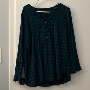 Holiday!  Talbots Navy and Green Plaid Shirt